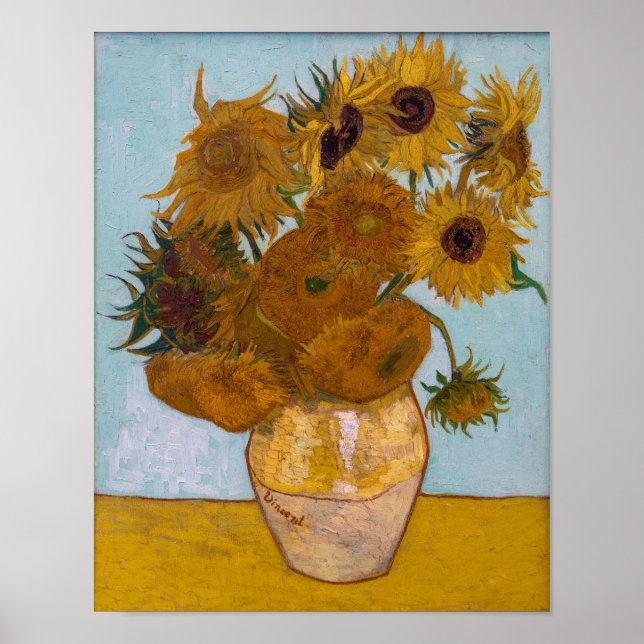 Poster Vincent Van Gogh Sunflower Blue Background (Frente)