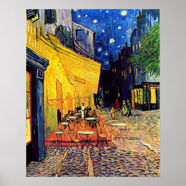 Pôster Vincent van Gogh - terraço do café em belas artes (Frente)