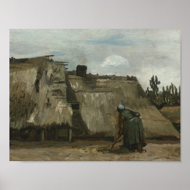 Poster Vincent van Gogh - Uma camponesa cavando em Fron (Frente)