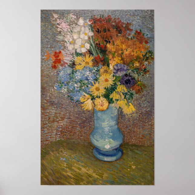 Poster Vincent Van Gogh Vase Com Daises E Arte De Anêmona (Frente)