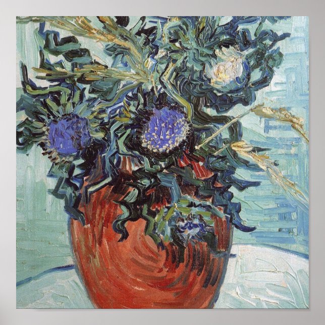 Poster Vincent Van Gogh - Vase com Flores e Tistos, (Frente)