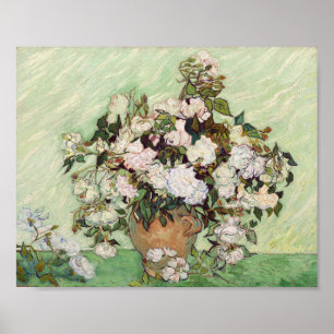 Poster Vincent Van Gogh Vase Com Rosas Rosa Arte Floral