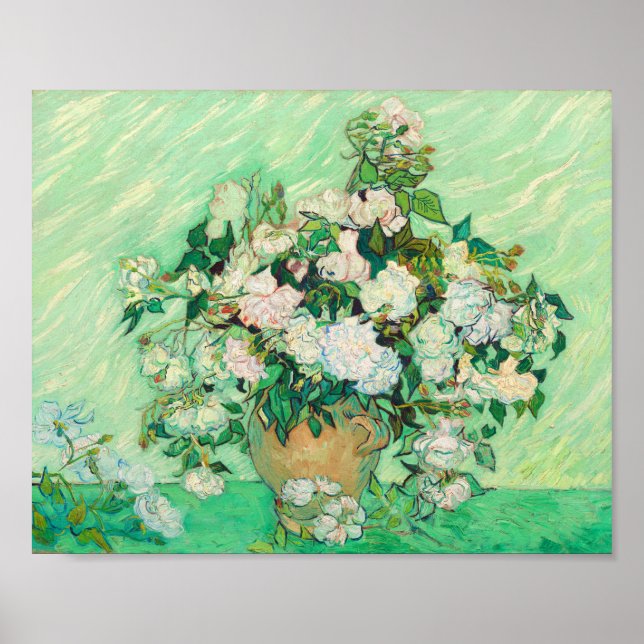 Poster Vincent Van Gogh Vase com Rosas Rosa de Bela Arte (Frente)
