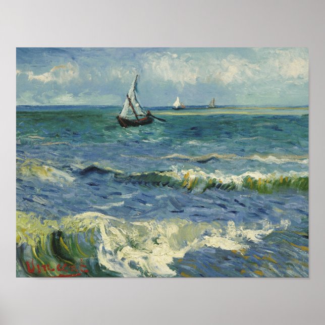 Pôster Vincent van Gogh - Vista marinha perto de Les Sain (Frente)
