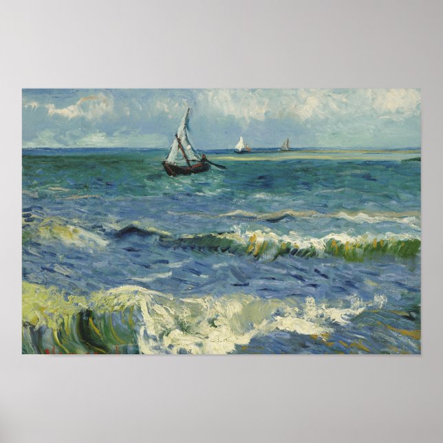 Pôster Vincent van Gogh - Vista marinha perto de Les Sain (Frente)