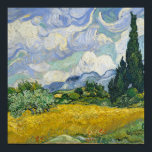Pôster Vincent Van Gogh Wheat Field com Cyprestes<br><div class="desc">Belo trabalho de arte de 1889 pelo famoso pintor Vincent Van Gogh,  um dos meus artistas favoritos do período impressionista. Esta arte paisagista impressionista apresenta ciprestes verdes altos e colocados contra bonito nuvens girando sobre um campo de trigo.</div>