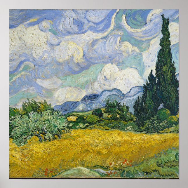 Pôster Vincent Van Gogh Wheat Field com Cyprestes (Frente)