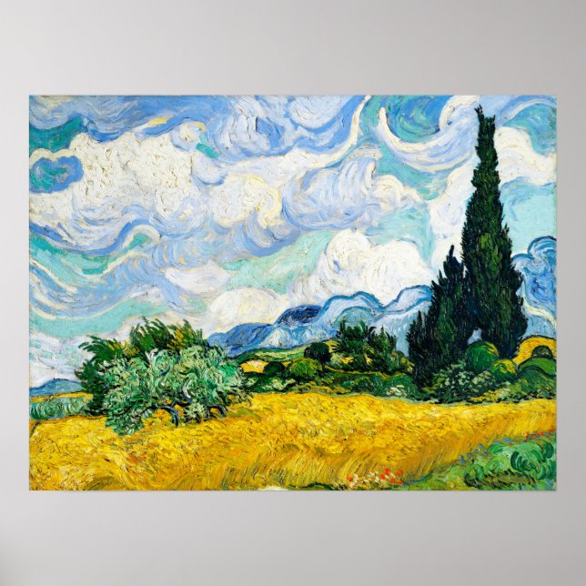 Poster Vincent Van Gogh Wheat Field com Cyprestes (Frente)