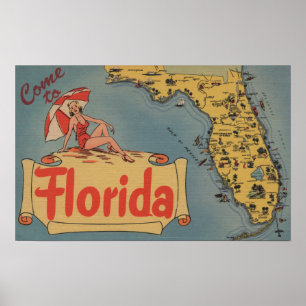 Poster Vindo ao mapa de Florida do estado, menina