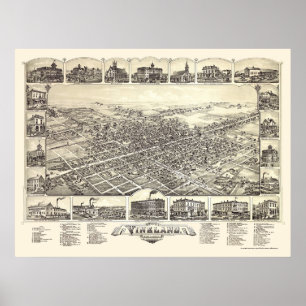 Pôster Vineland, mapa panorâmico de NJ - 1885