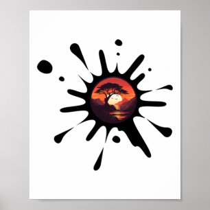 Poster Vinheta de Árvore Africano Sunset