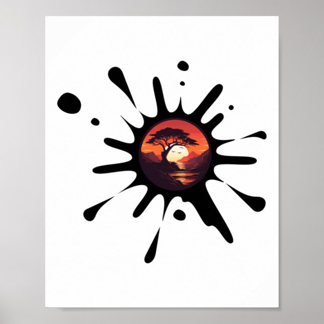 Poster Vinheta de Árvore Africano Sunset (Frente)