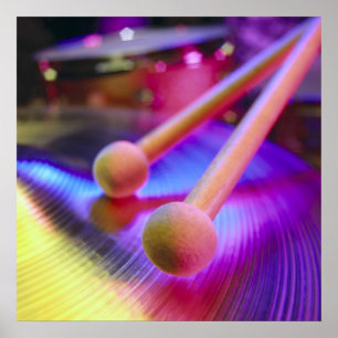 Pôster Vinhetas do tambor de ponta redonda e cimbal