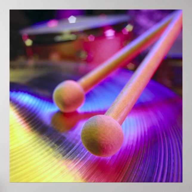 Pôster Vinhetas do tambor de ponta redonda e cimbal (Frente)