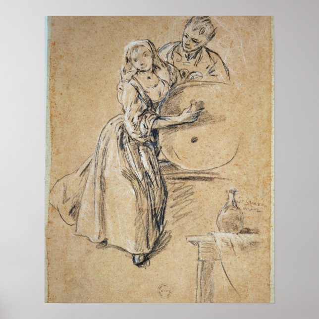 Pôster Vinho com cartão de jovem (giz) (Frente)