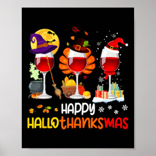 Poster Vinho Dia das Bruxas Ação de Graças Natal Feliz Ha