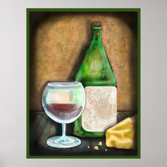 Poster Vinho e queijo para Solitário de mulher de meia id (Frente)