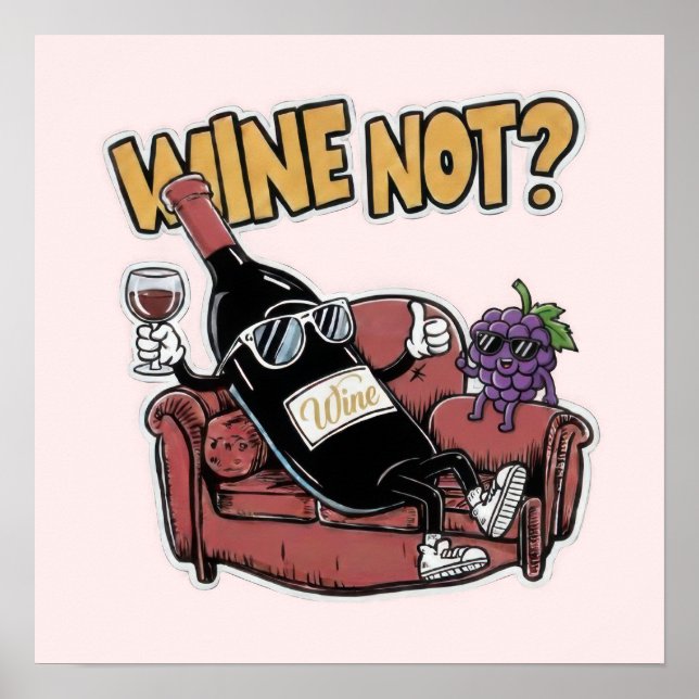 Poster Vinho Engraçado e Uvas (Frente)