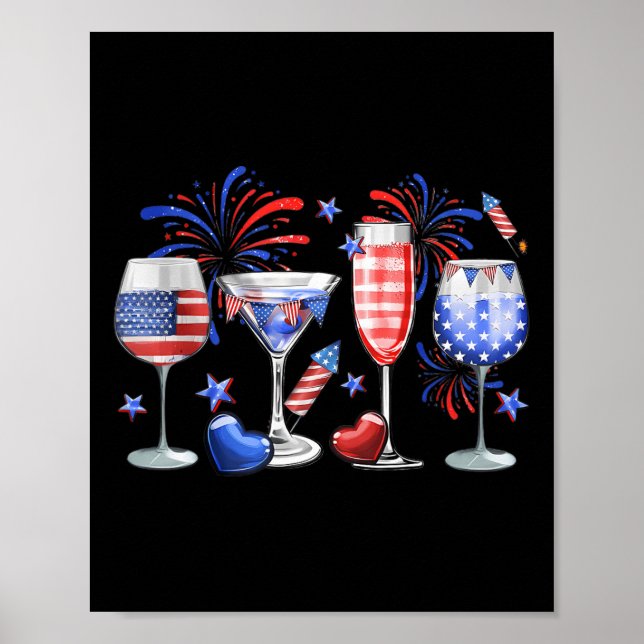 Poster Vinho Engraçado Gl Red White Firework Feliz 4º De (Frente)