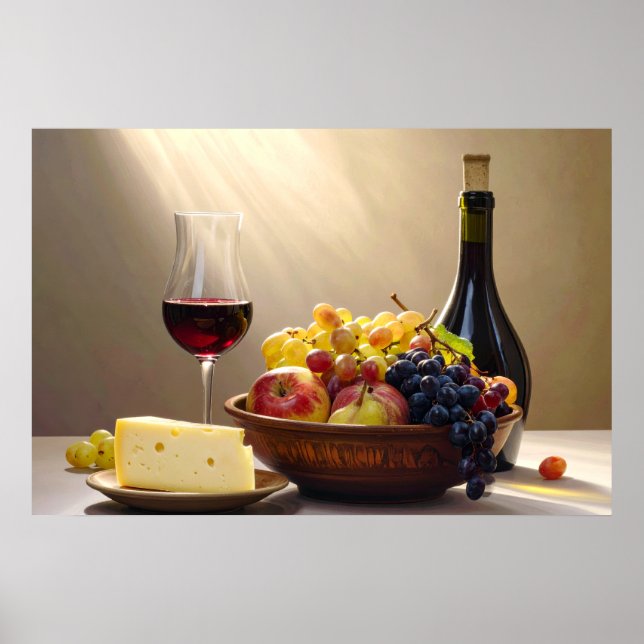 Poster Vinho, Fruta e Queijo (Frente)