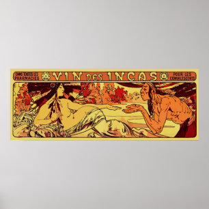 Pôster Vinho inca Alphonse Mucha refaz horizontal
