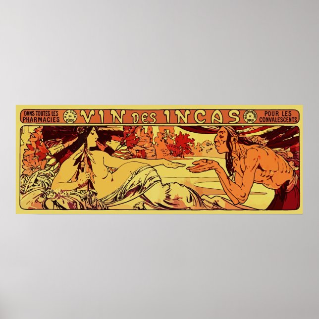 Pôster Vinho inca Alphonse Mucha refaz horizontal (Frente)