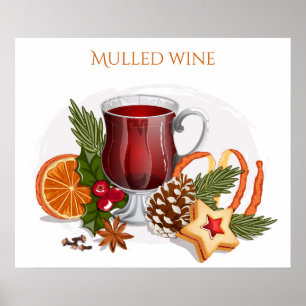 Poster Vinho quente festivo com ilustração de ingrediente