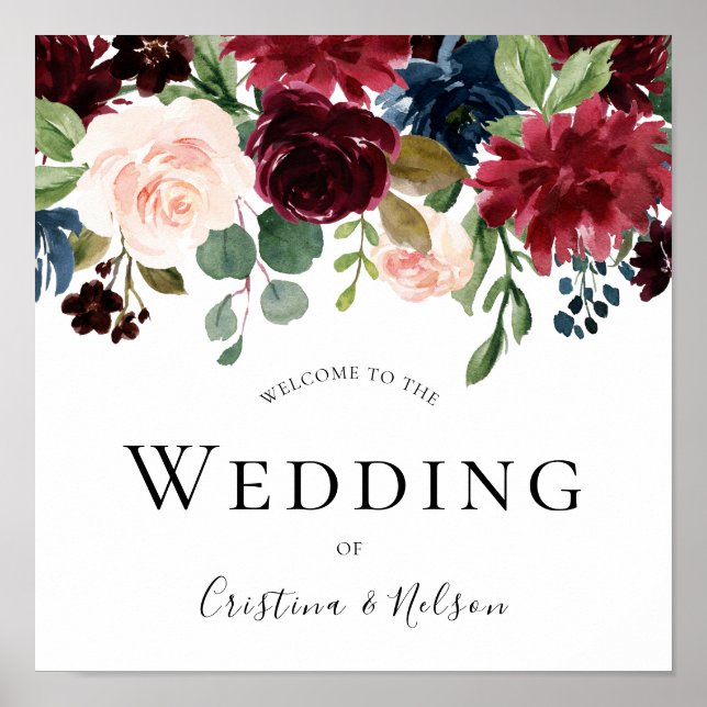 Poster Vinho Vermelho Burgundy Bem-vindo ao Casamento de  (Frente)