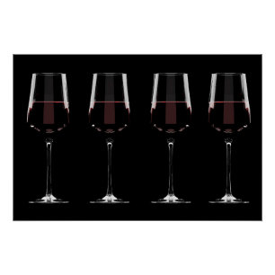 Pôster Vinhos com vinho tinto em preto