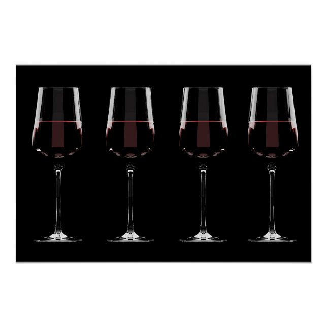 Pôster Vinhos com vinho tinto em preto (Frente)