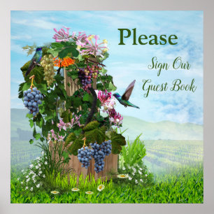 Poster Vinhos-de-vidro, crepúsculos-de-mel e aves-de-cab