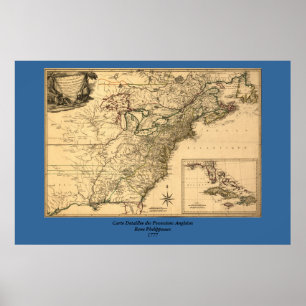 Pôster Vintage 1777 American Colonies Map by Phelippeaux