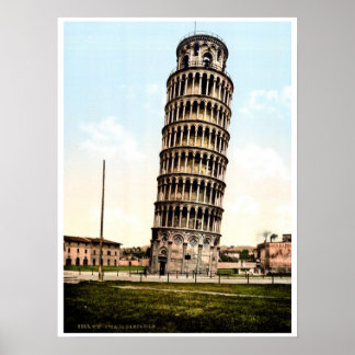 Poster Vintage 1890s Pisa A foto da torre de limpeza