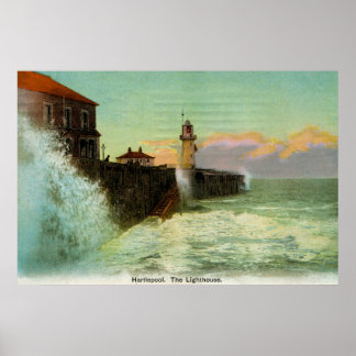 Poster Vintage 1900s Hartlepool O farol