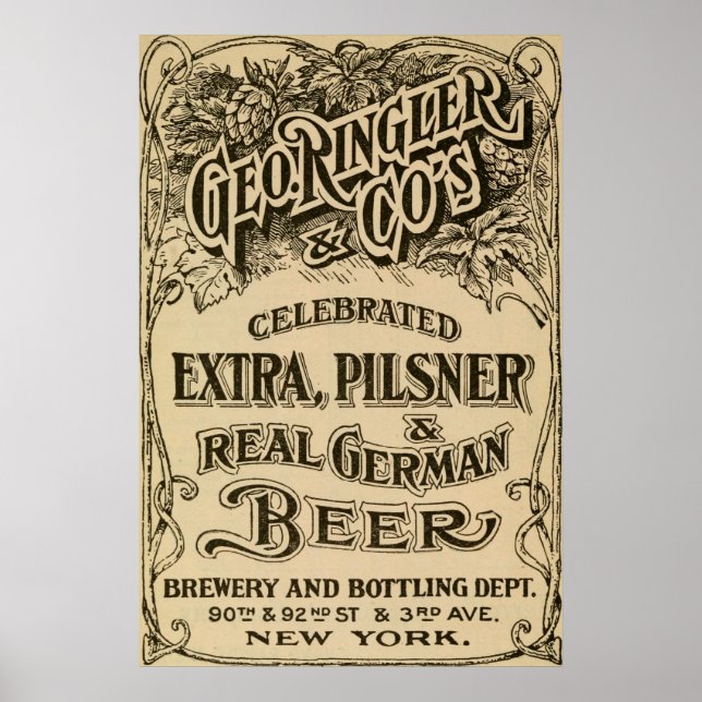 Pôster Vintage 1908 Brewery and Beer Ad (Frente)
