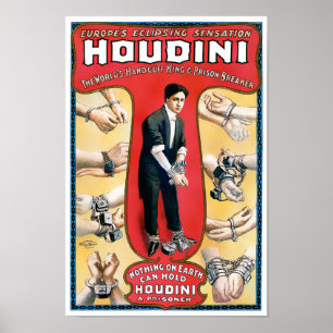 Poster vintage 1909 do mágico de Houdini