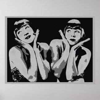 Pôster vintage 1920 flapper girl pop art, grayscale