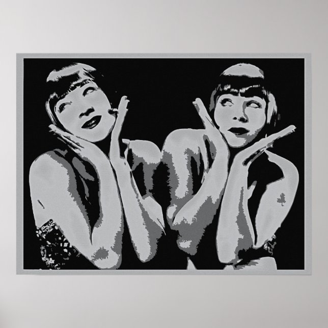 Pôster vintage 1920 flapper girl pop art, grayscale (Frente)