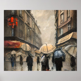 Poster Vintage 1920 Heavy Rain Paris Street