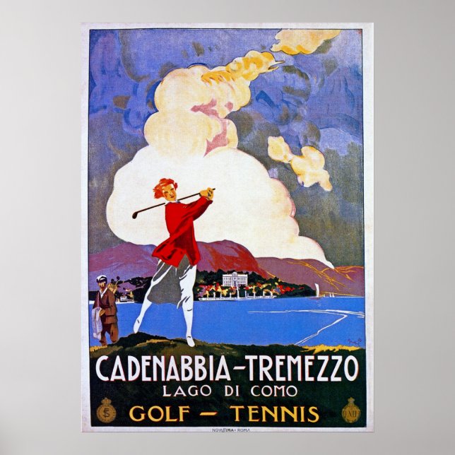 Pôster Vintage 1920 Lake Como Golf Anúncio italiano viage (Frente)
