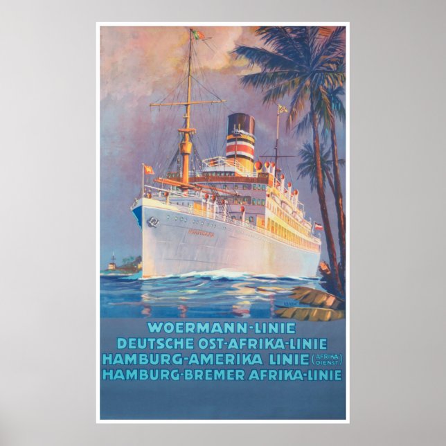 Poster Vintage 1920 Woermann-Linie Alemanha Viagem (Frente)