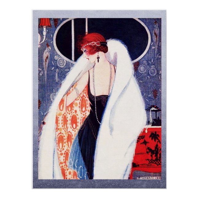 Pôster Vintage 1920's Art Deco Lady Poster. (Frente)