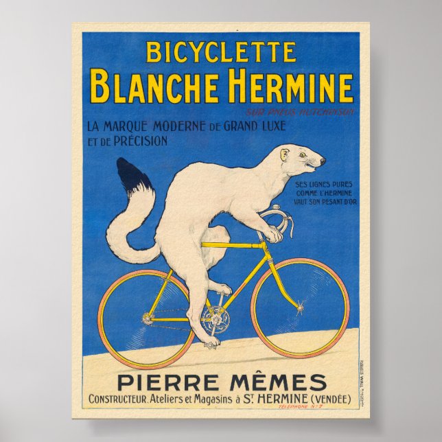 Poster vintage 1926 da Bicyclette Blanche Hermine (Frente)