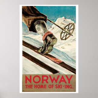 Pôster Vintage 1930s viagem de esqui na Noruega