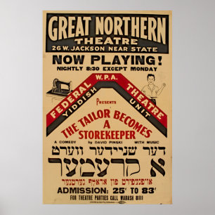 Poster vintage 1938 Yiddish de WPA do alfaiate do