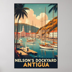 Poster Vintage 1960s Antigua English Harbor Viagem