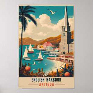 Poster Vintage 1960s Antigua Porto Inglês Viagem