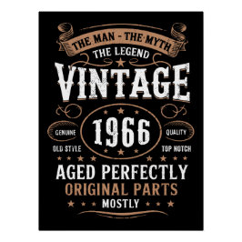 Pôster Vintage 1966 Birthday The Man The Legend Bday  
