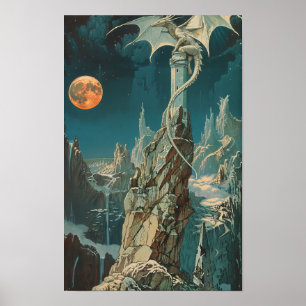 Poster Vintage 1970s Dark Fantasy Book Paper Art Po