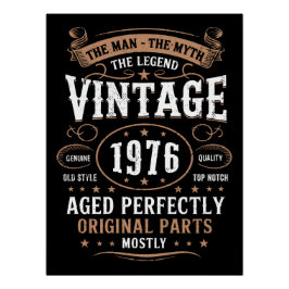 Pôster Vintage 1976 Birthday The Man The Legend 50th Bday